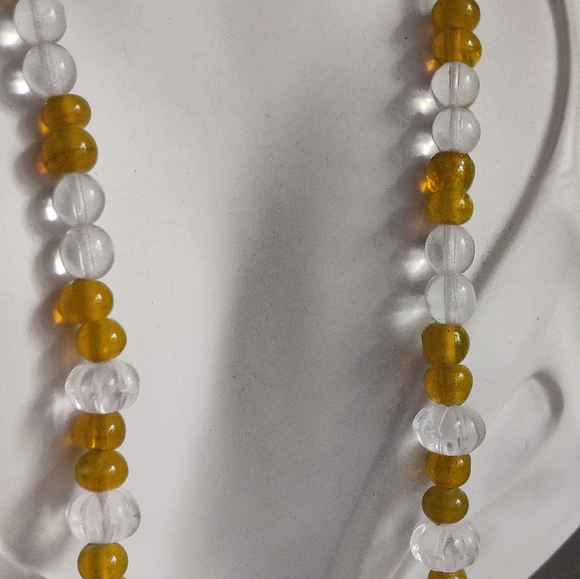 Vintage Czech Amber and Clear Glass Necklace - Picture 12 of 16